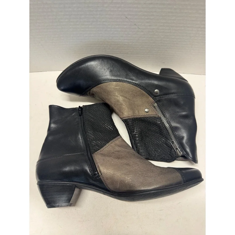 Fidji Black Metallic Bronze Leather Snakeskin Ankle Boots Portugal Size 41 10